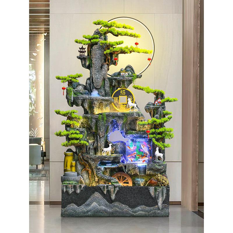 Large Feng Shui Rockery Water Fountain with Wheel for Living Room and Villa Décor