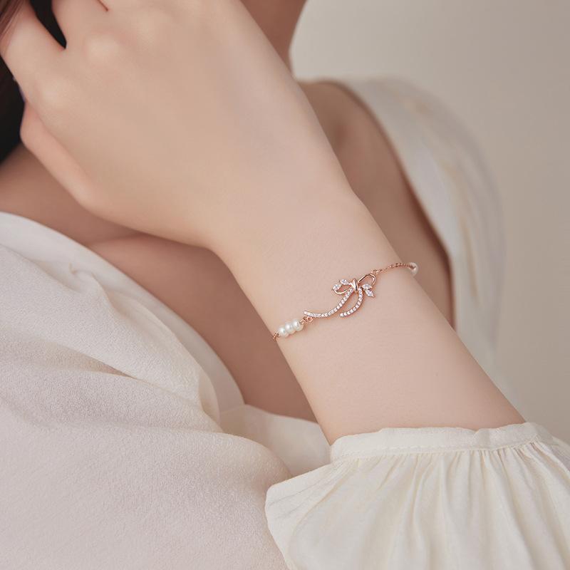 Original Ribbon Bow Bracelet Women's Pure Silver Autumn New Korean Edition Instagram Bead Bracelet Best Friend Handpiece