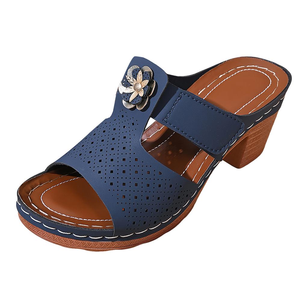 Women'S Chunky Heel Closed Toe Sandals Breathable Openwork Design Rhinestone Thong Sandals For Women Very G Sandals For Women