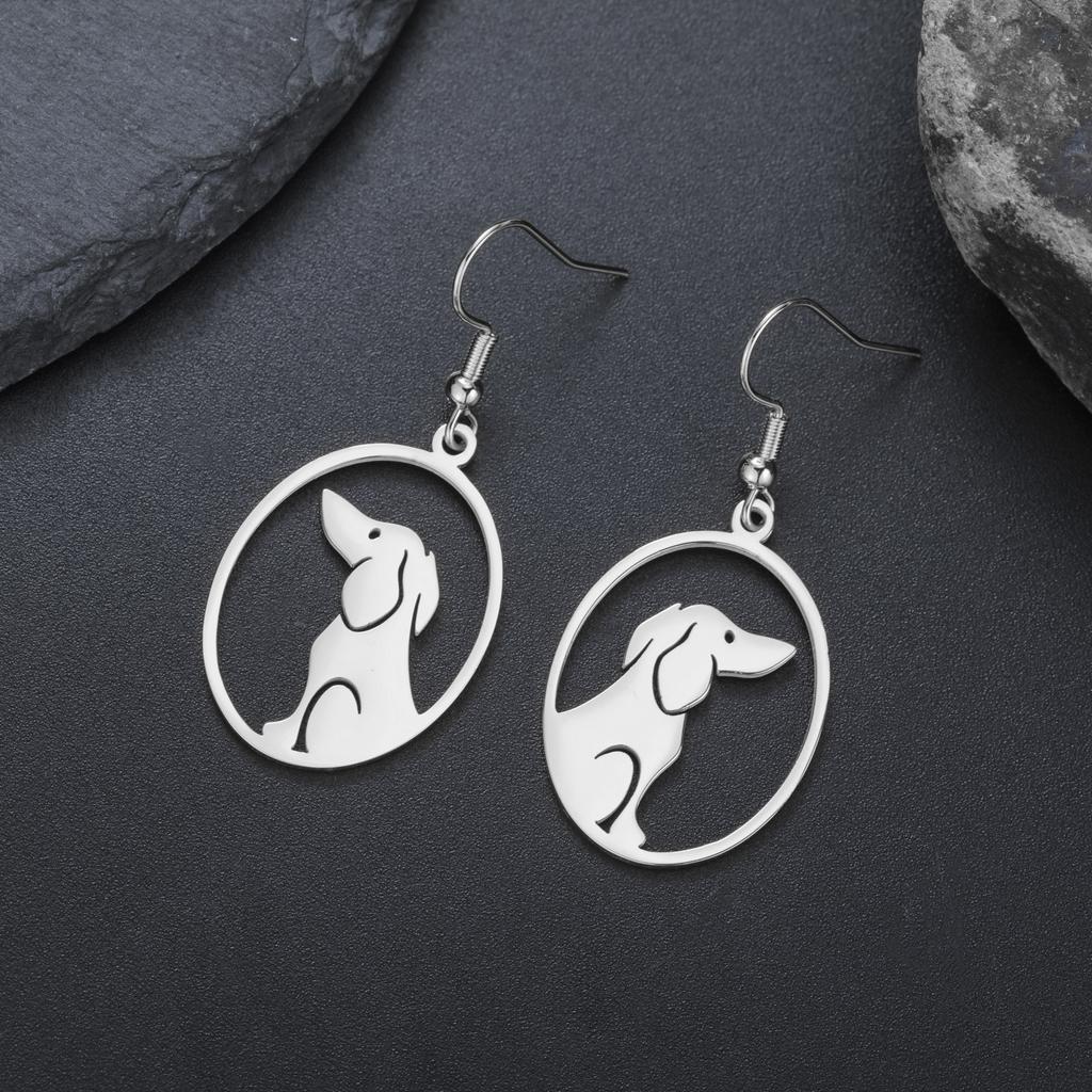 Cazador Stainless Steel Sitting Dog Oval Pendant Women's Earrings 2026 Jewelry Hanging Earrings Valentine Gifts for New