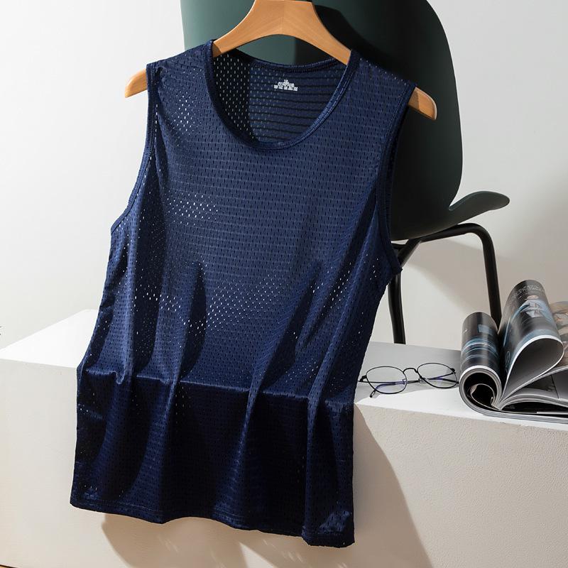 Men s Summer Ice Silk Mesh Quick-Dry Breathable V-Neck Sleeveless Sports Vest 3XL