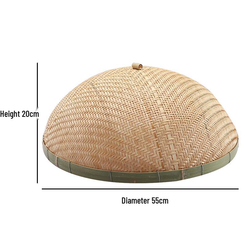 Bamboo Weave Fly-Proof Food Cover – Large Round Insect-Proof Dish & Table Cover for Leftovers, Chinese Style