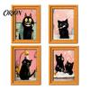 Autumn Home Decorations Wooden Black Cat Fridge Magnet, Seasonal Cartoon Kitchen Bathroom Decor, Spooky Gifts Cute Theme Photo Frame Magnets, Fun Gift