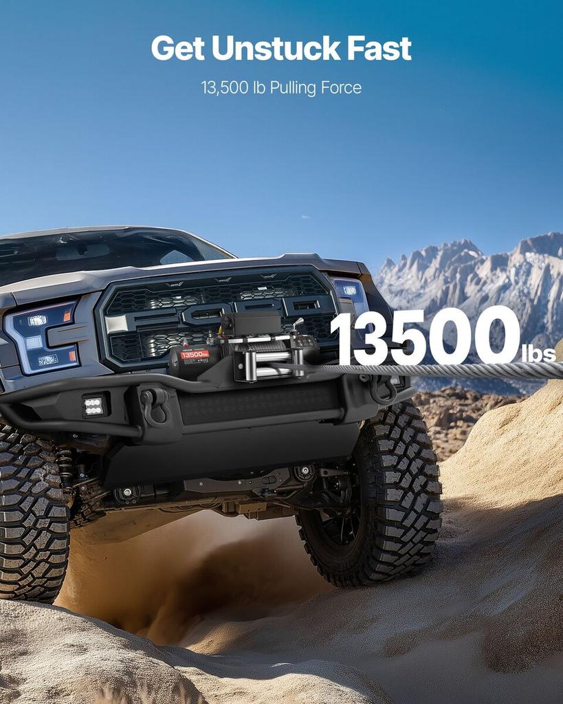 Electric Winch, 6100 kg Load Capacity, 12V DC Truck Winch with 9.5 mm x 24 m Steel Rope, Wireless & Wired Remote Control, IP55 Waterproof for Towing