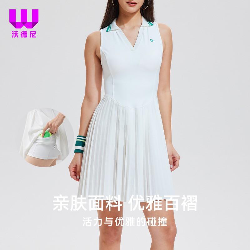 Womens Tennis Dress With V-Neck Waist-Cinching Fit Pleated Skirt Quick-Dry Sportswear Badminton Pickleball Active