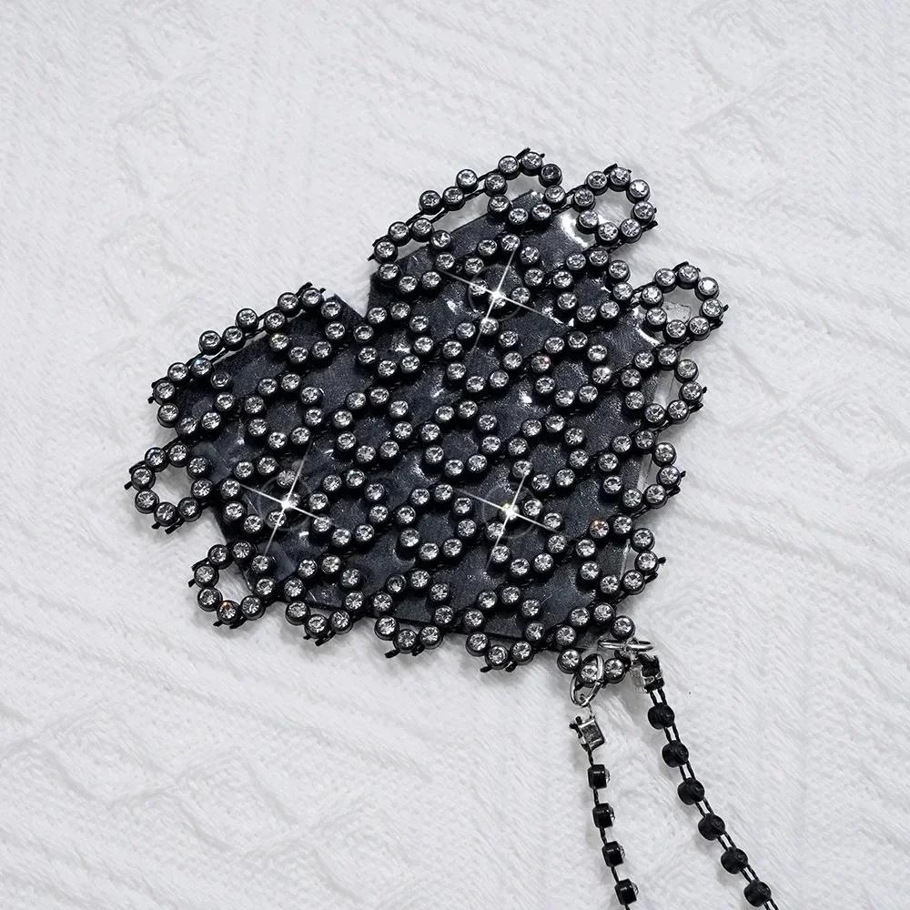 Sexy Rhinestone Decorative Nipple Pasties Choker Collar Body Chain Silicone Self-Adhesive Reusable Women's Nipple Cover Stickers