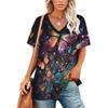 Seksowny kotek kwiatowy nadruk dekolt w serek vintage koszulka dla nastolatków koszulki unisex ubrania vintage streetwear codzienny styl moda streetwear y2k topy