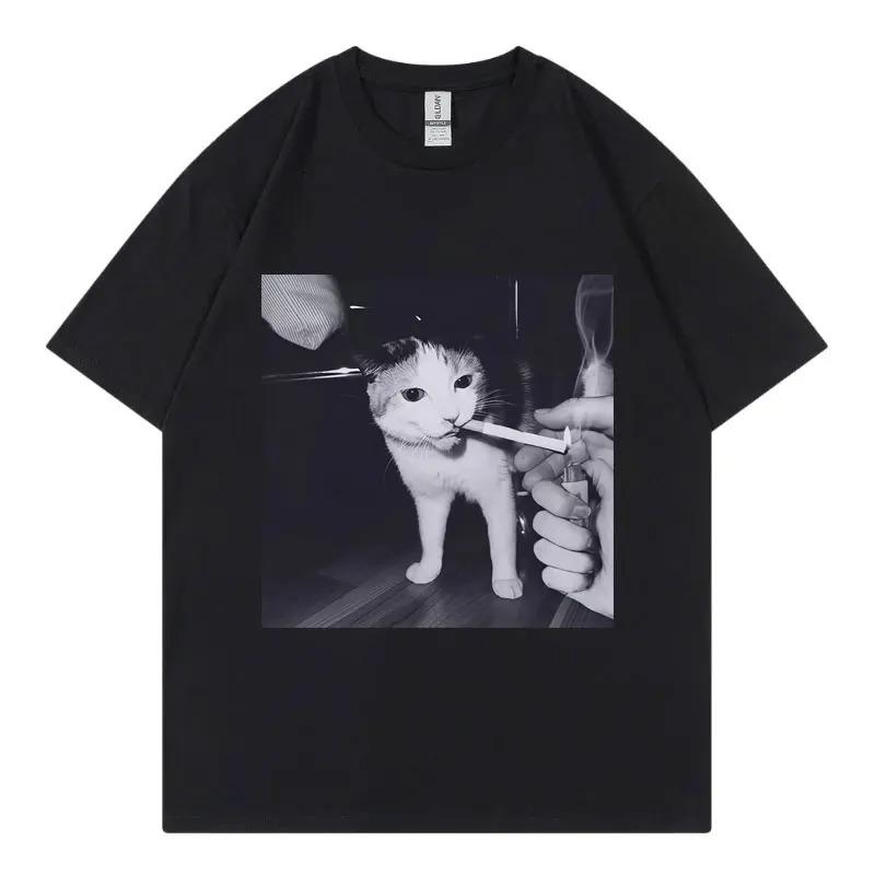 Cool Cat Fashion Casual Short Sleeve TShirt Streetwear Unisex Harajuku Y2K Fashion Casual Loose Cotton Summer New TShirt