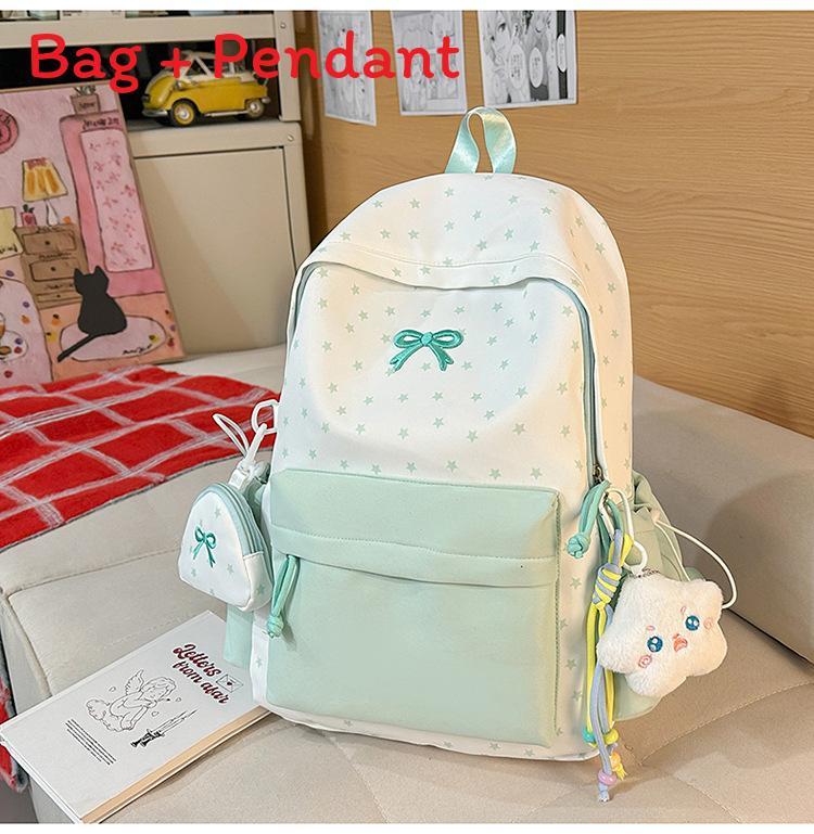 Cute Starry Butterfly Knot Backpack For Girls With Nylon For School And Daily Use