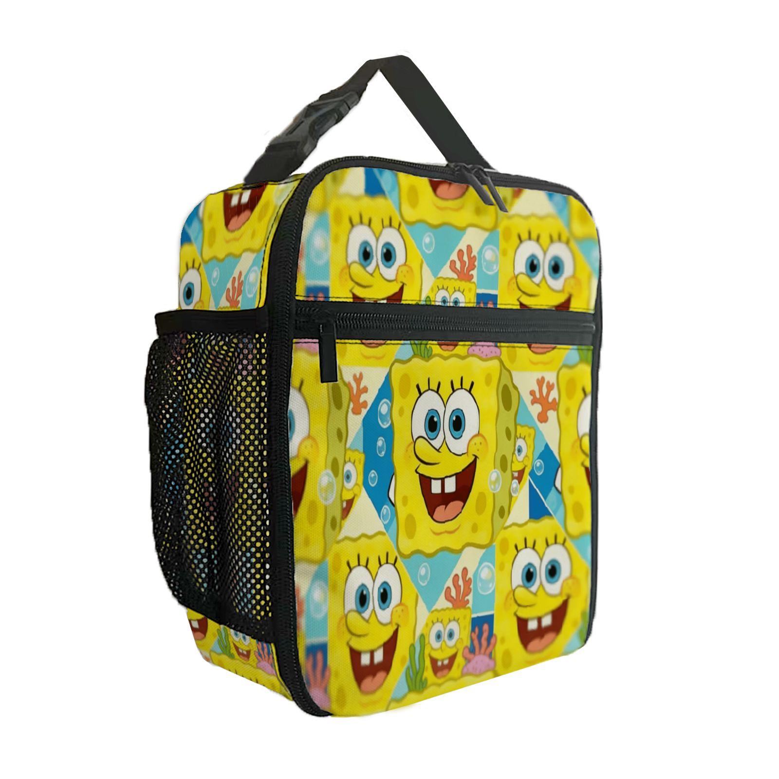 SpongeBob SquarePants All Over Print Insulated Lunch Bag, Reusable Lunch Tote with Handle, Portable Lunch Box for Teens One Size