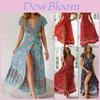 Elegantní Dámské Letní Boho Květinové Šaty Maxi s Krátkým Rukávem Na Dovolenou