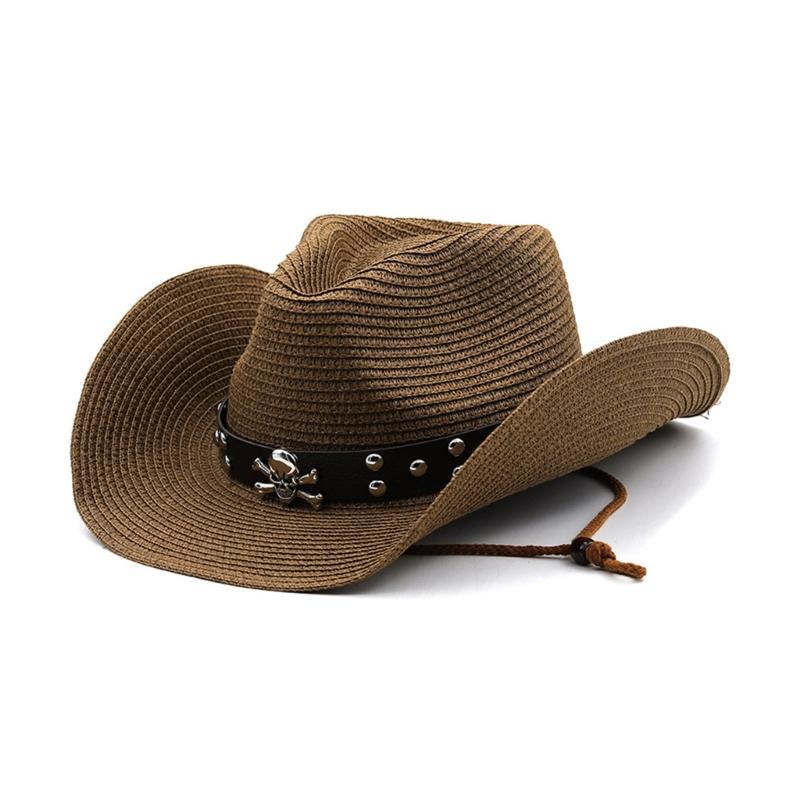 Stile Etnico Cappello da Cowboy Estivo Protezione Solare Intreccio di Paglia Cappello Western Protezione Solare