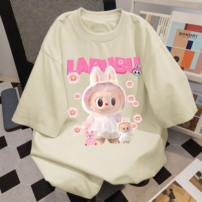 Fashion LABUBU printed T-shirt women's round neck new summer loose short-sleeved clothes