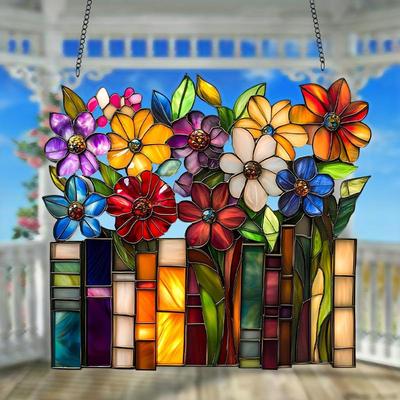 1 Stück 2D Flaches Blumenbuch Acryl Hängedekoration Bibliothek Buch Fenster Buchliebhaber Bibliothek Dekoration