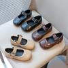 Mädchen Lederschuhe Runde Zehen Einfarbig Kinder Ballerinas Rutschfeste Weiche Sohle 2025 Neu Kinder Prinzessin Schuhe Klettverschluss Komfort