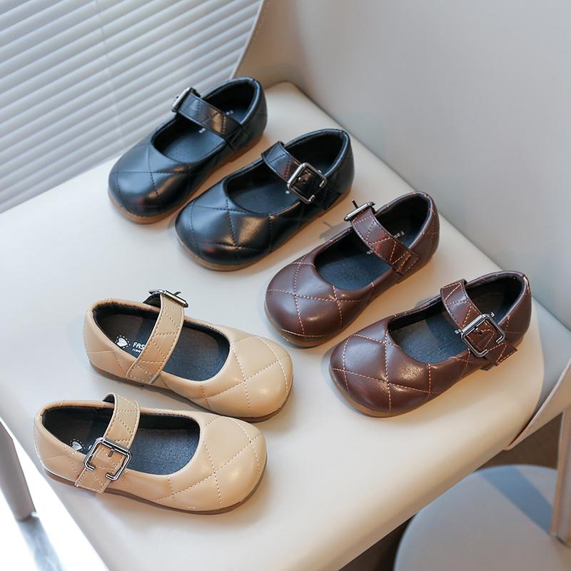 Girls Leather Shoes Round Toes Soild Color Kids Flat Shoes Non-slip Soft Sole 2025 New Children Princess Shoes Hook&loop Comfort