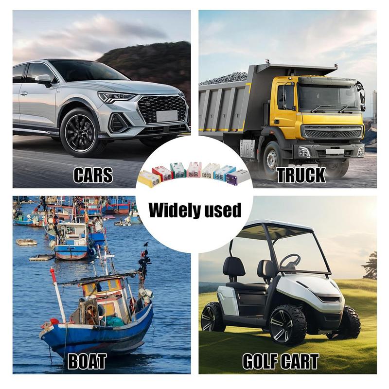 Kit asortat siguranțe auto, 14 buc. Siguranțe portabile cu cartuș cu fante pentru mașini, 15A, 20A, 25A, 30A, 40A, 50A, 60A, siguranțe de schimb asortate