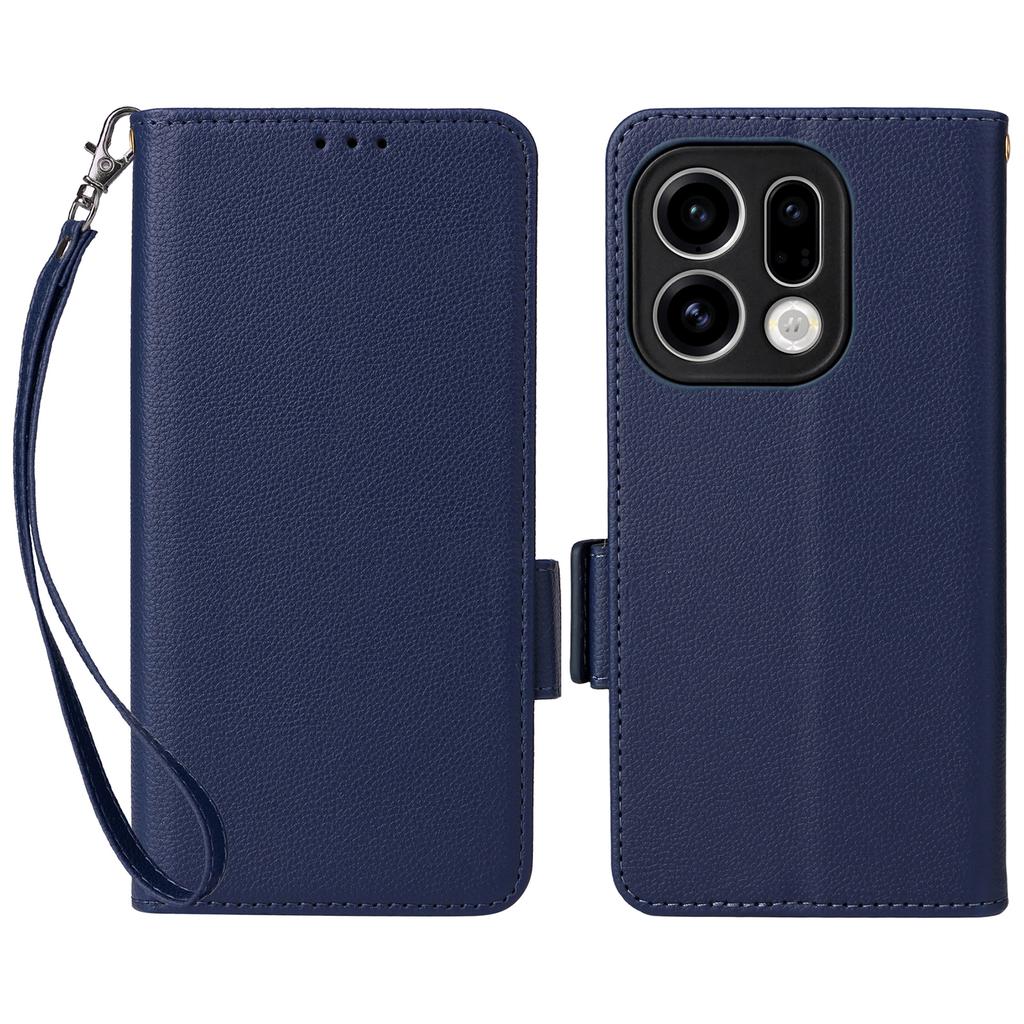 For Oppo Find X9 5G Case Litchi Texture Wallet Leather Phone Cover with Wrist Strap