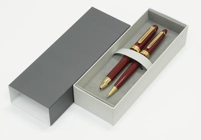 Japanese Retro Style Rotating Ballpoint Pen Mechanical Pencil Set of Premium 3-Pack Two-Color & #600, 2, Red, Boxed, K7-2C600-3-R