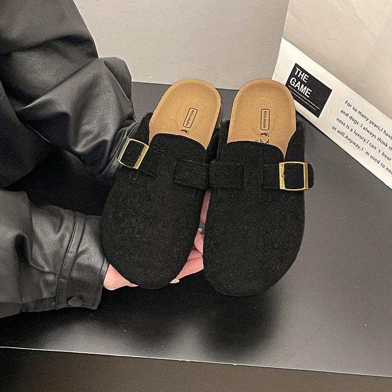 Retro round head baotou half slippers women's spring new outer wear thick-soled personalized casual cool slippers