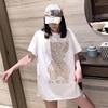 Women Hip Hop Casual T Shirt Loose Short Sleeves Shiny Gold Diamond Bear Print