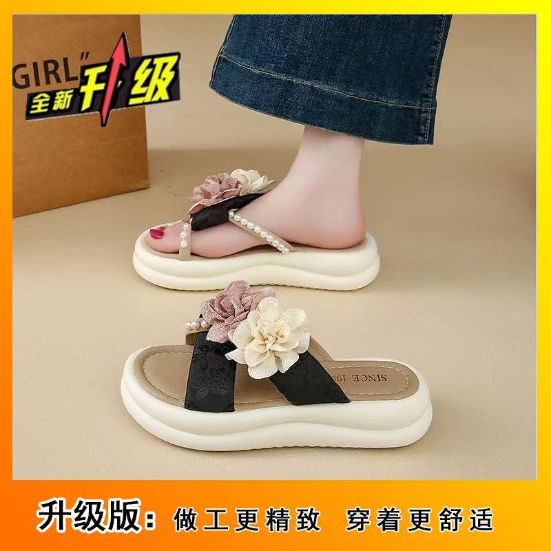 One Word Sandals Flower Fairy Cool Slippers Fashion with Skirt Platform Summer 2025 Autumn New Versatile Casual Beach