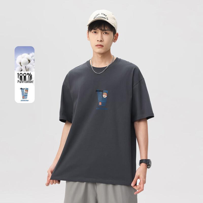 Baleno Men s 100% Cotton Printed Loose Fit T-Shirt L темно серый