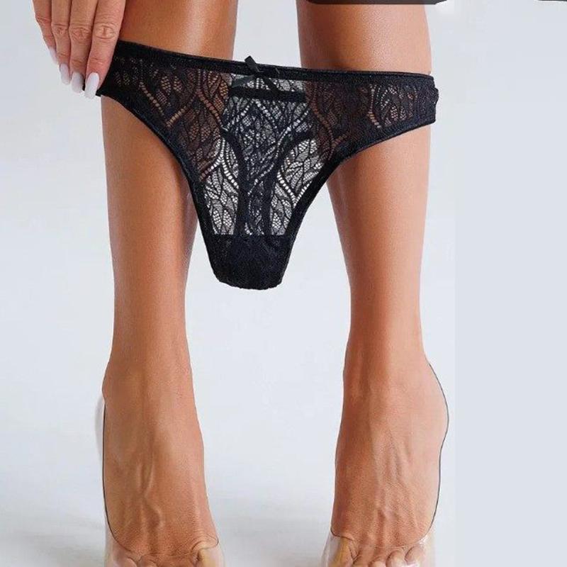 CINOON Women's Sexy Sheer Lace Thong Low-rise Cut-out High-cut T-back Comfort Breathable & Body-hugging Underwear