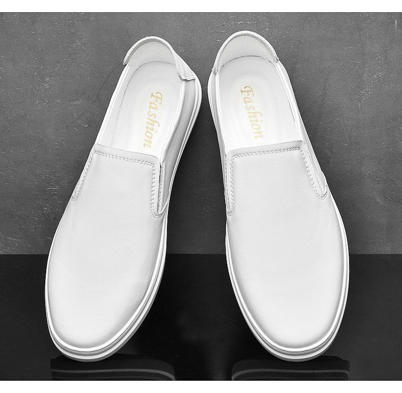 Men's Casual Cowhide Leather White Loafers - Stylish & Versatile for Spring and Autumn