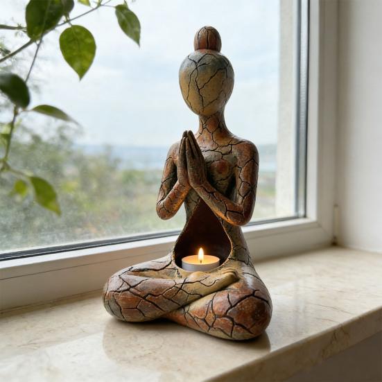 Estatueta de Meditação Yoga Mulheres Sentadas Abstratas Escultura de Estátua de Resina Decoração de Ornamento Zen para Interior Exterior Sala de Yoga