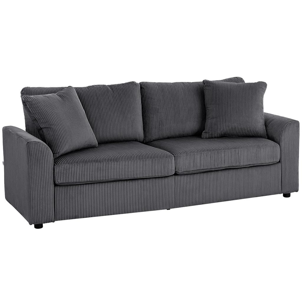 3-Seater Sofa with Decorative Cushions, Corduroy Sofa for Living Room, Bedroom, 212 Cm Wide, Dark Gray