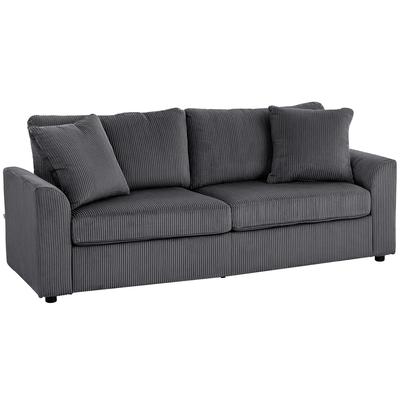 3-Seater Sofa with Decorative Cushions, Corduroy Sofa for Living Room, Bedroom, 212 Cm Wide, Dark Gray