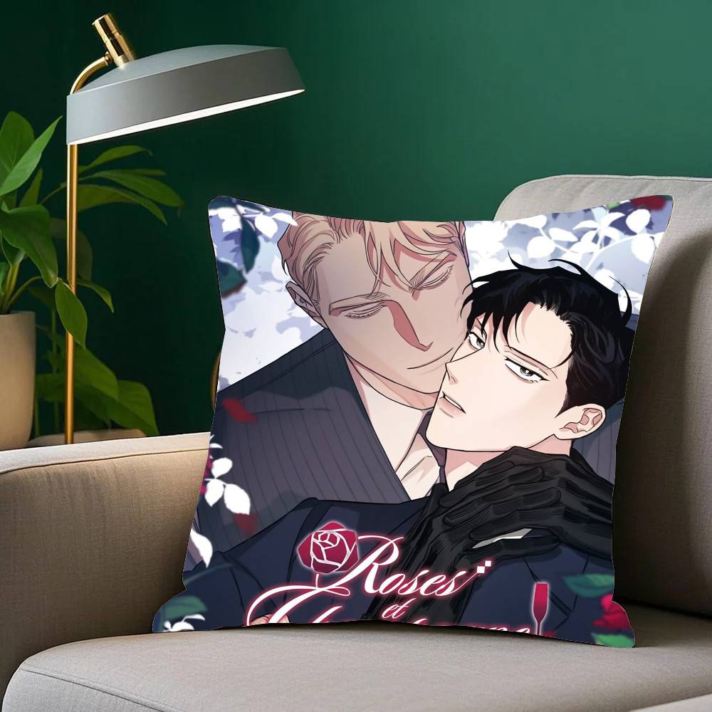 Manga Roses And C-champagne Pillow Case Fashion Square Pillowcase Bedroom Sofa Room Ins Decoration Leisure