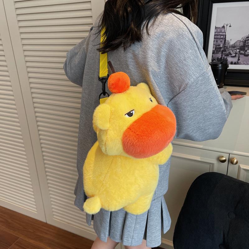 1 Piece Student Large Capacity Adorable Plush Bag Persimmon Capybara Lulu Plush Crossbody Bag Kids Girls Birthday Gift