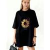 Oversized T Shirt Dress Black Sunflower And Butterflies Print With Text My Soul Is Full Of Beauty For Casual Wear