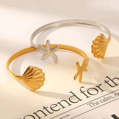Stainless Steel Starfish & Shell Adjustable Ocean Style Bracelet