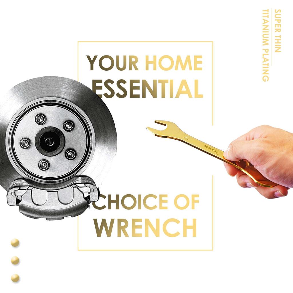 Pronese Wrench 3mm Mirror Made by Wide Range of Sizes Ultra-Thin Set, Thin, Gold-Colored, 7-Piece Set, Double-Ended, Thick, Finish, 6-19mm, CRV,