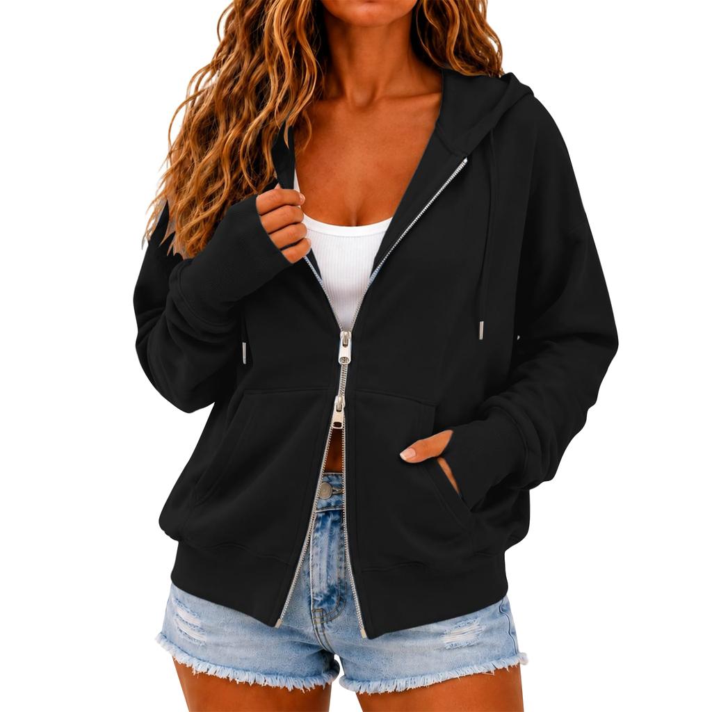 Sudadera con capucha y cremallera informal de corte holgado para mujer