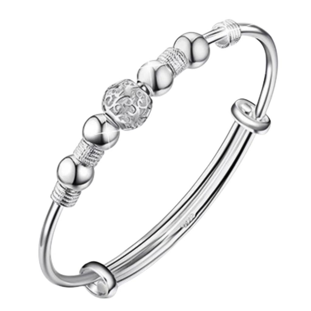 Silver Round Bead Adjustable Bracelet for Ladies, Fashionable and Exquisite Handmade Gift