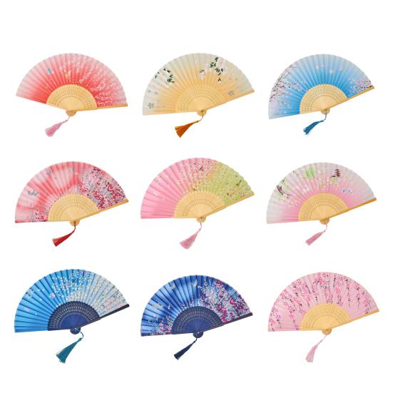 Chinese Style Folding Fan with Tassels Portable Summer Handheld Cooling Fan Decoration Dance Performance Props Party Costume Accessories