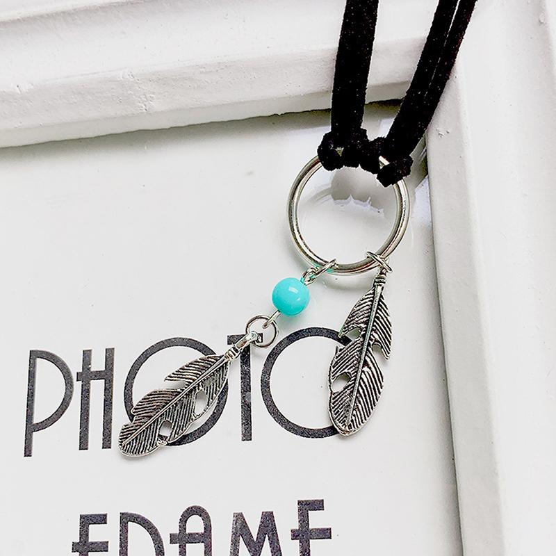 Velvet Choker Black Leather Choker Necklace Antique Color Feather Shape Charm Multilayer Chain Necklace