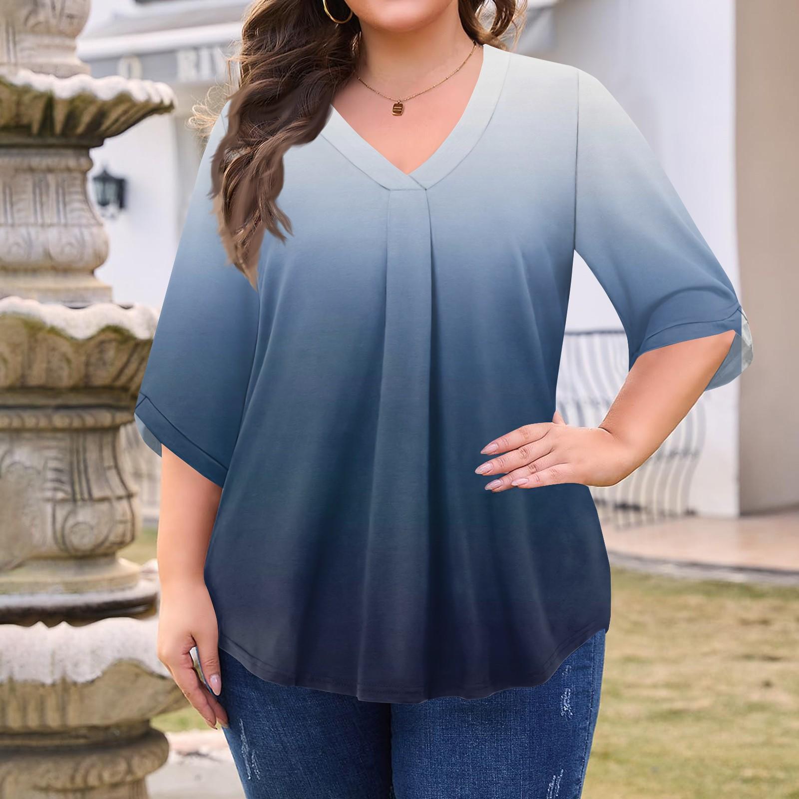 

Женская модная блузка большого размера с принтом, V-образным вырезом и рукавом три четверти XXXXL