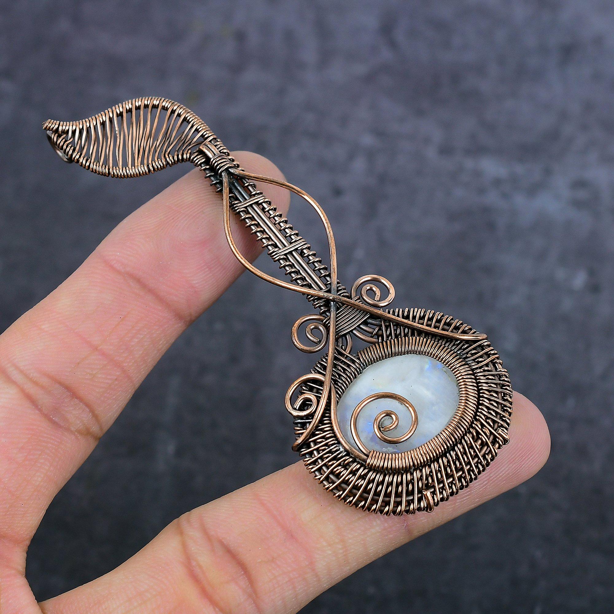 

Natural Moonstone Gemstone Handmade Copper Wire Wrap Jewelry Pendant 3.35 z3C19