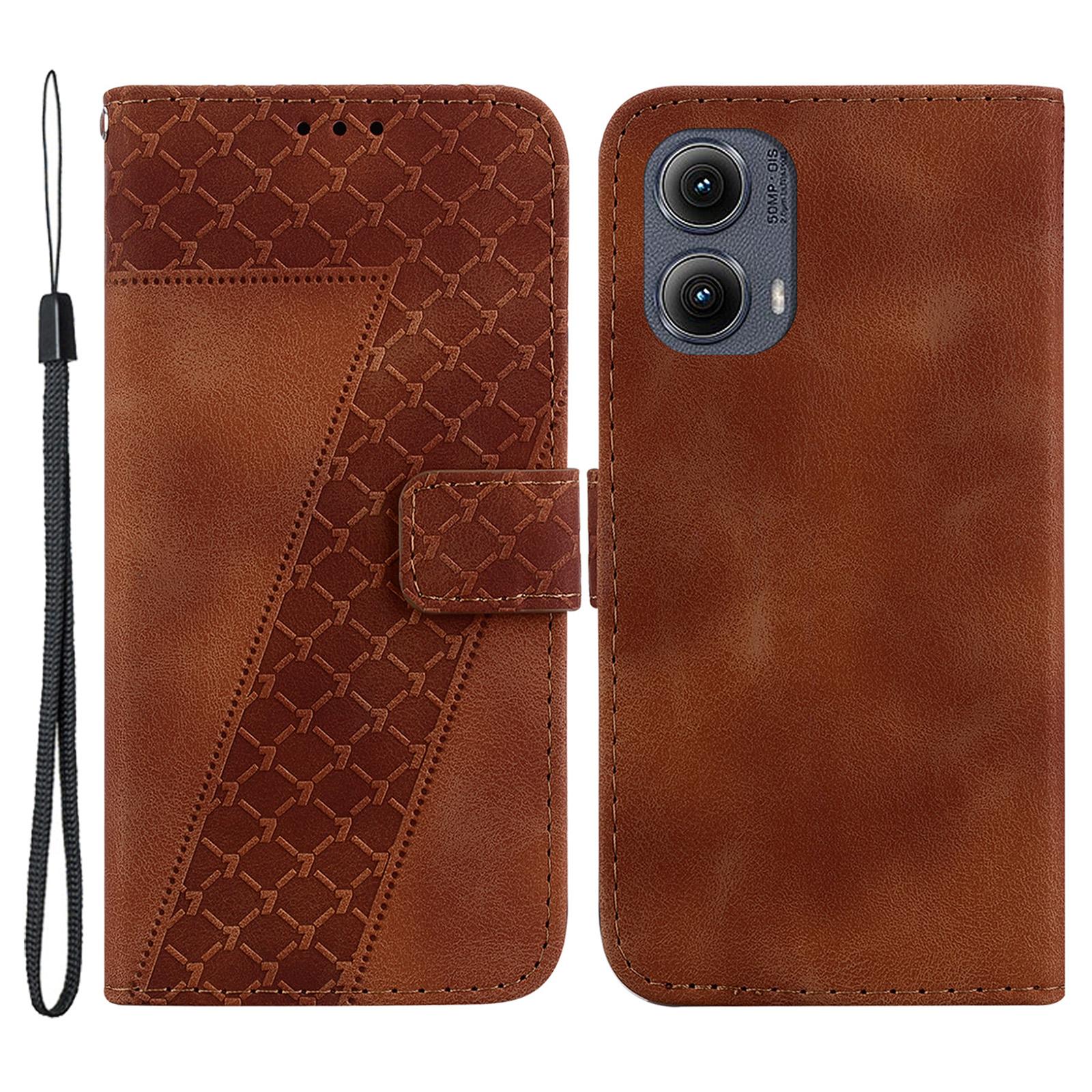 

For Motorola Edge (2024) 5G Case 7-Shaped Pattern Leather Shockproof Phone Cover Brown
