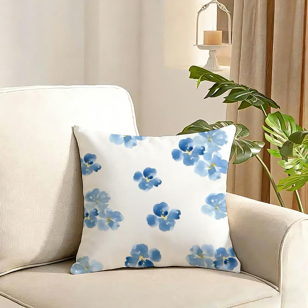 Elegant Blue Floral Cushion Cover Reversible Plush Pillow Cover Soft Fluffy Home Decor for Sofa Bedroom