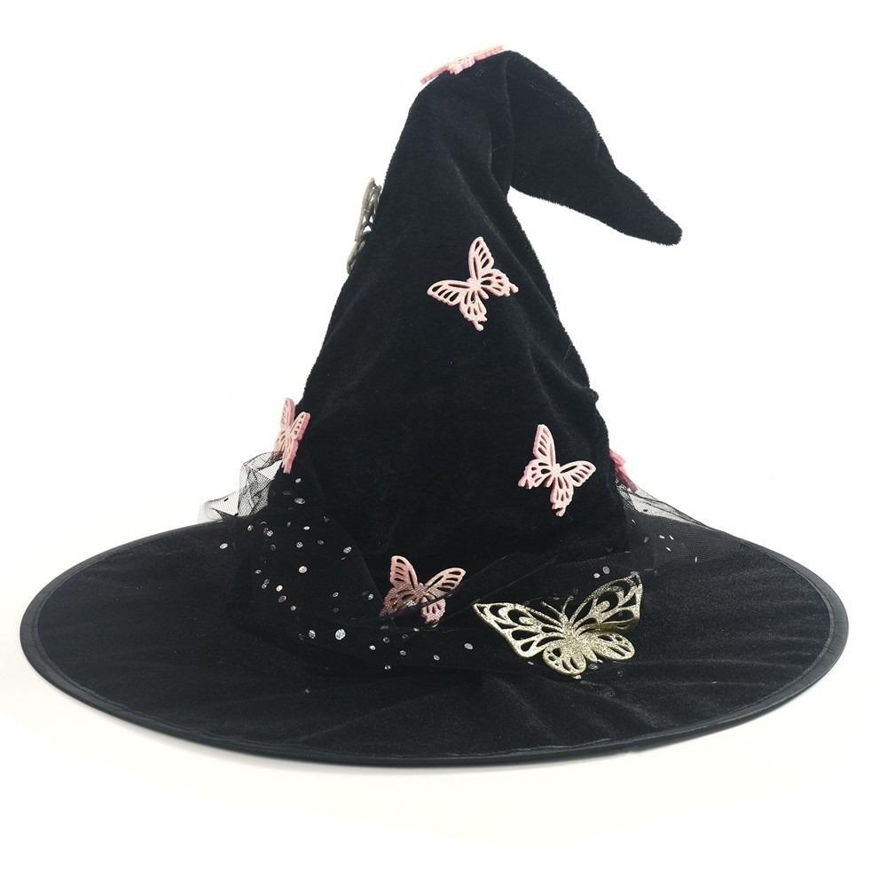 Mesh Halloween Witch Hat Black Halloween Black Cap Foldable Butterfly Wizard Cap  Masquerade