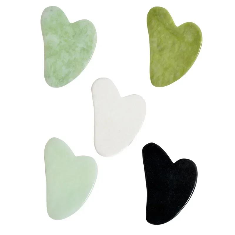 5-Color Option Heart-Shaped Jade Gua Sha Scraping Board Facial Massage Tool - Black White Green Blue - Scraping Massager