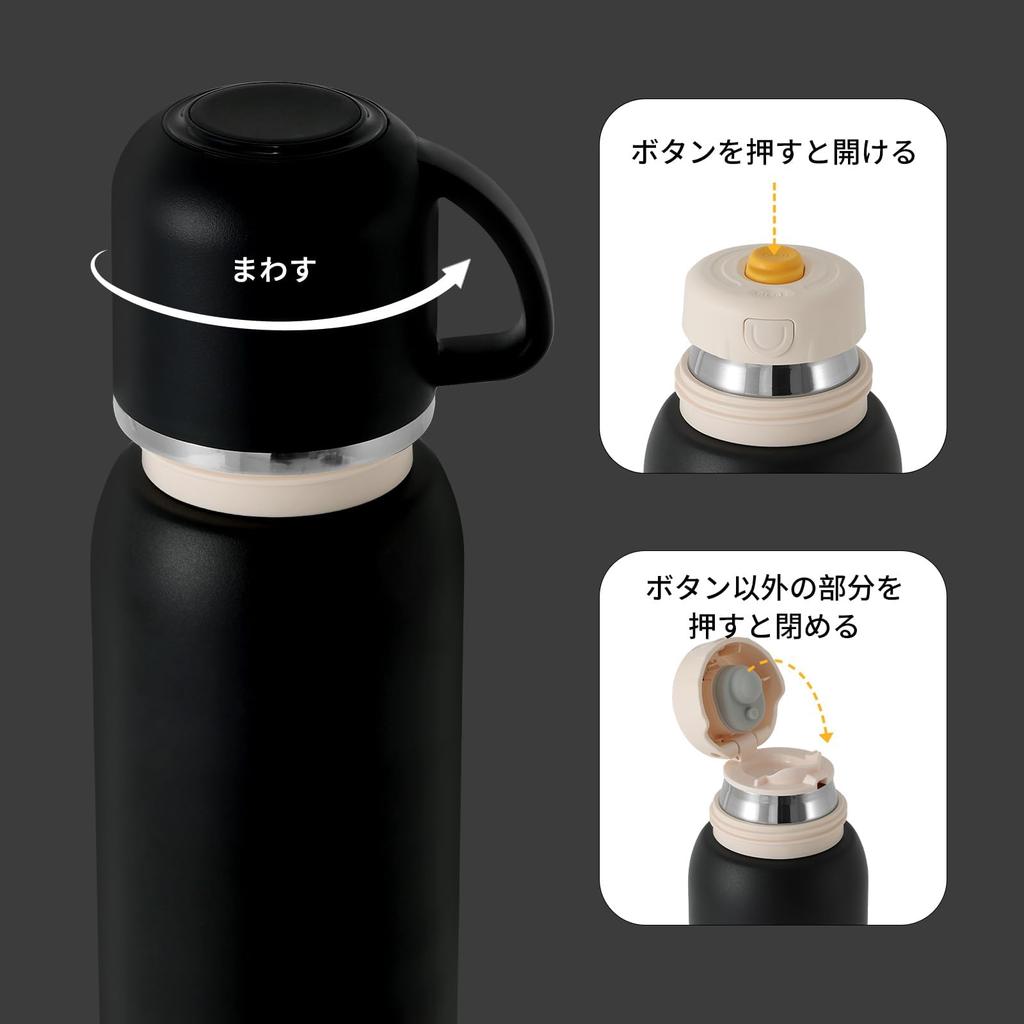 BOTTLE BOTTLE Water Bottle, 1 Liter, Large Capacity, BPA-Free, with Handle, Easy To Carry, Easy To Clean, Leak-Proof, Includes Cup, Keeps Water Hot