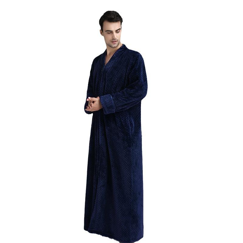 Unisex Extra Long Velvet Bathrobe - Plus Size, Thick, Warm Coral Fleece for Autumn & Winter, Maternity-Friendly Homewear