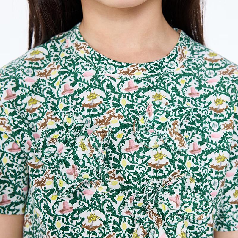 JNBY by JNBY Girls' Floral Print Crew Neck Cotton T-Shirt